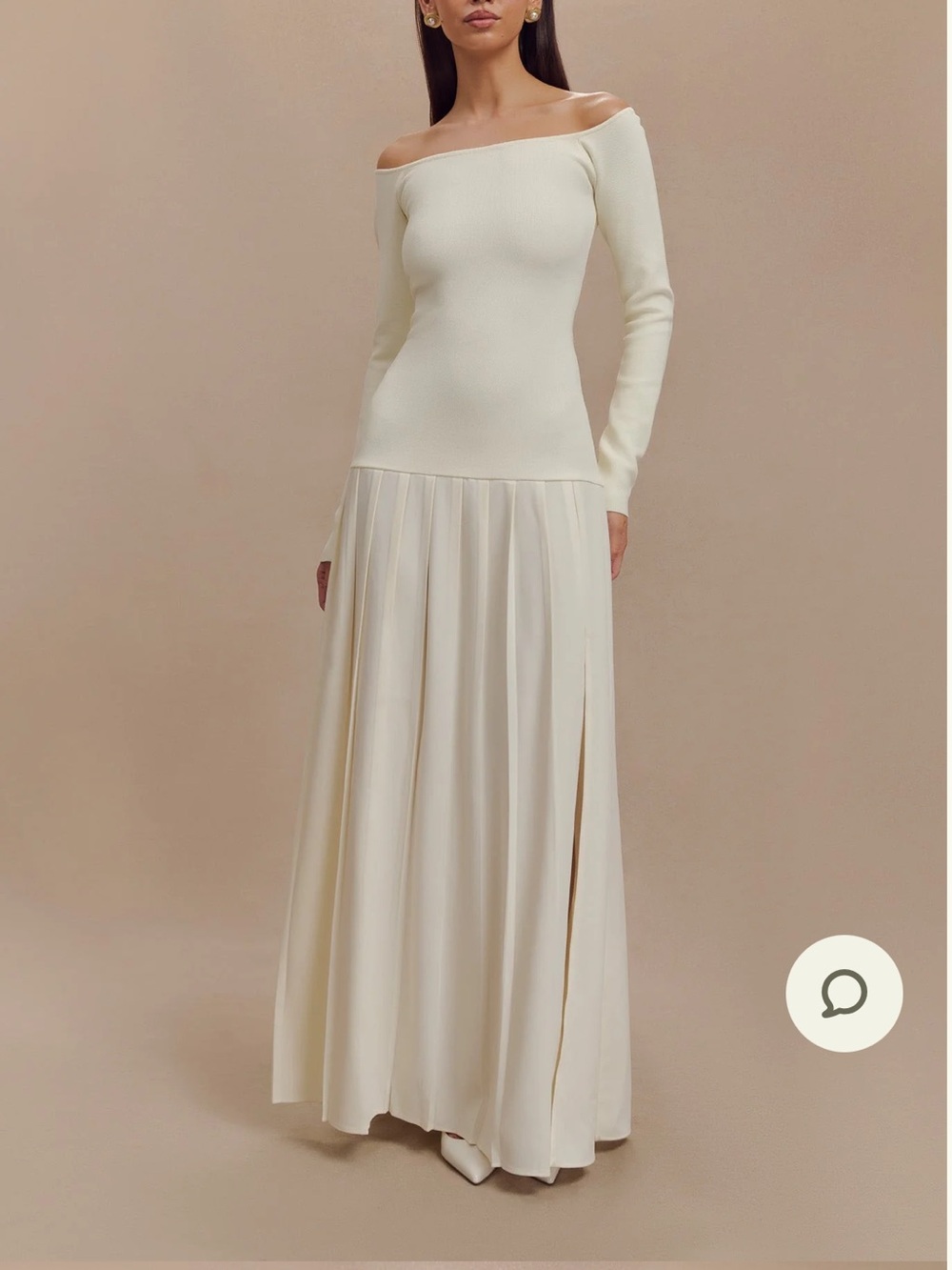 Meshki Off-Shoulder Long Cream Maxi Dress